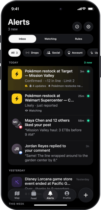 Alerts screen